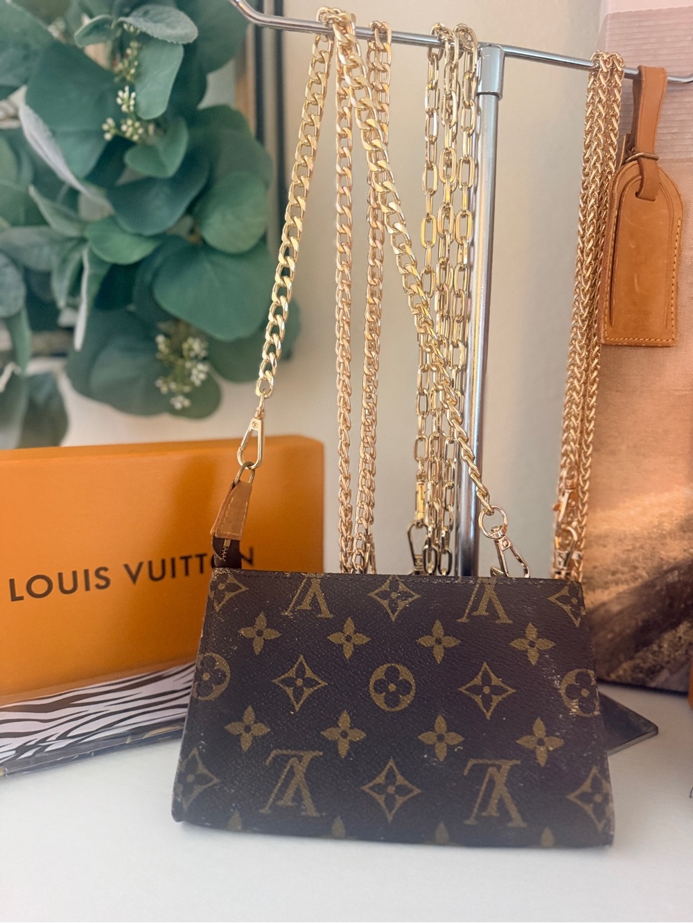 Louis Vuitton Brown Monogram Chain Pochette Shoulder Bag